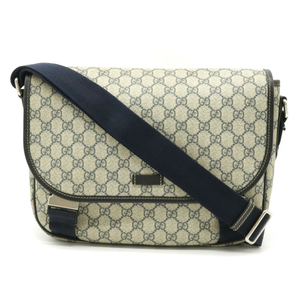 Gucci GG Supreme Plus Messenger Crossbody Leather Beige Cream Navy Blue